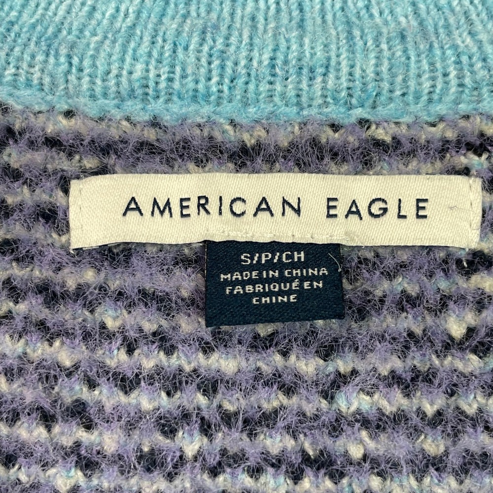 American Eagle Sweater Womens Small Blue Purple Floral Crewneck Pullover Knit - Picture 3 of 9